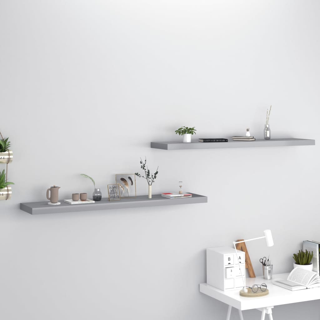 vidaXL Plávajúce nástenné police 2 ks, sivé 120x23,5x3,8 cm, MDF