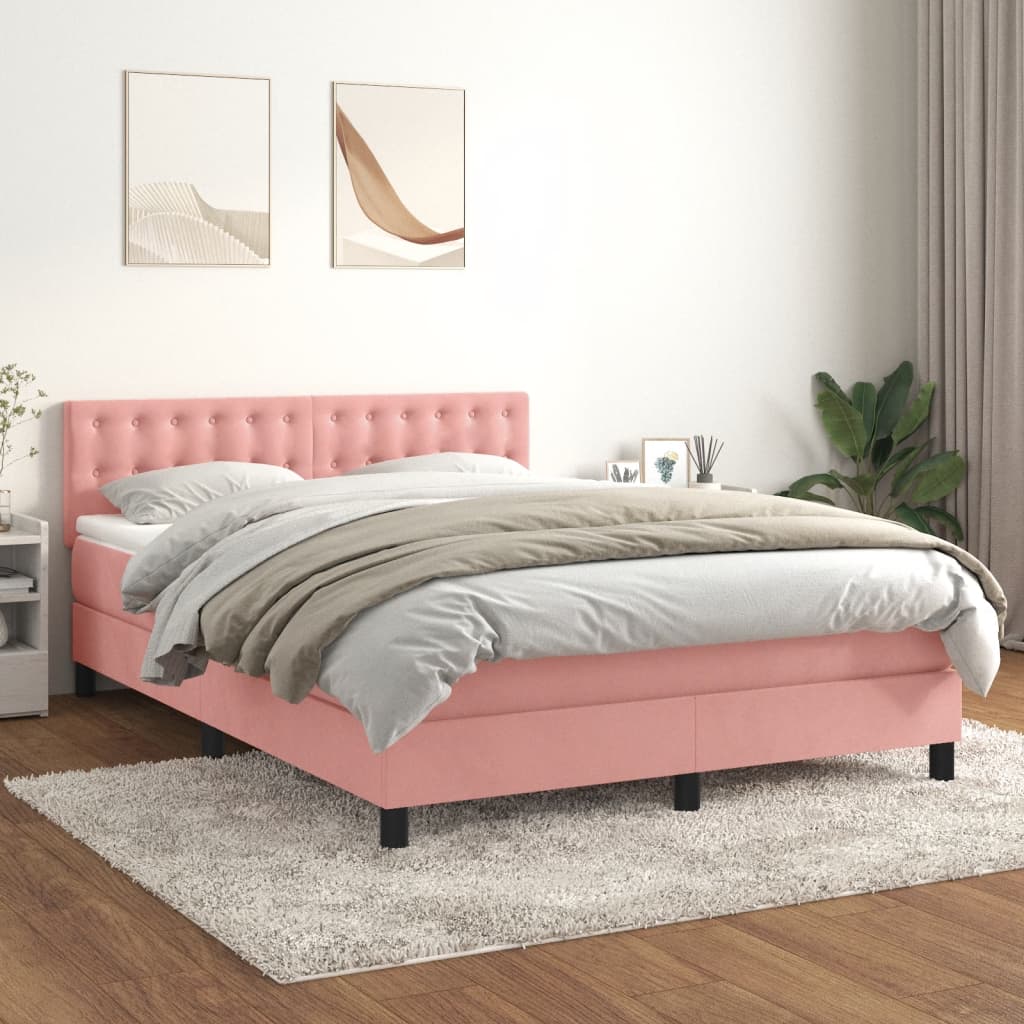 vidaXL Posteľný rám boxsping s matracom ružový 140x190 cm zamat