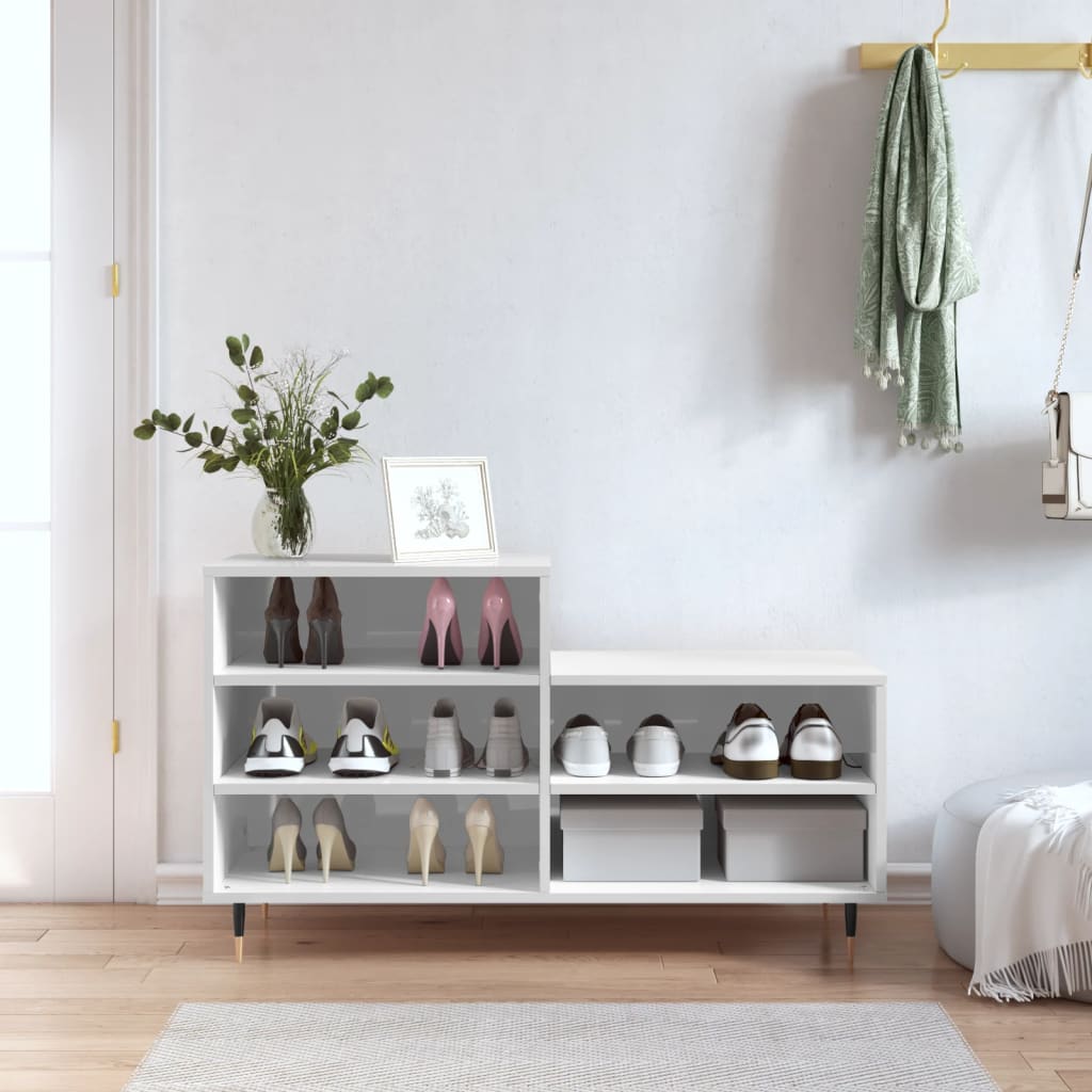 vidaXL Botník lesklý biely 102x36x60 cm spracované drevo