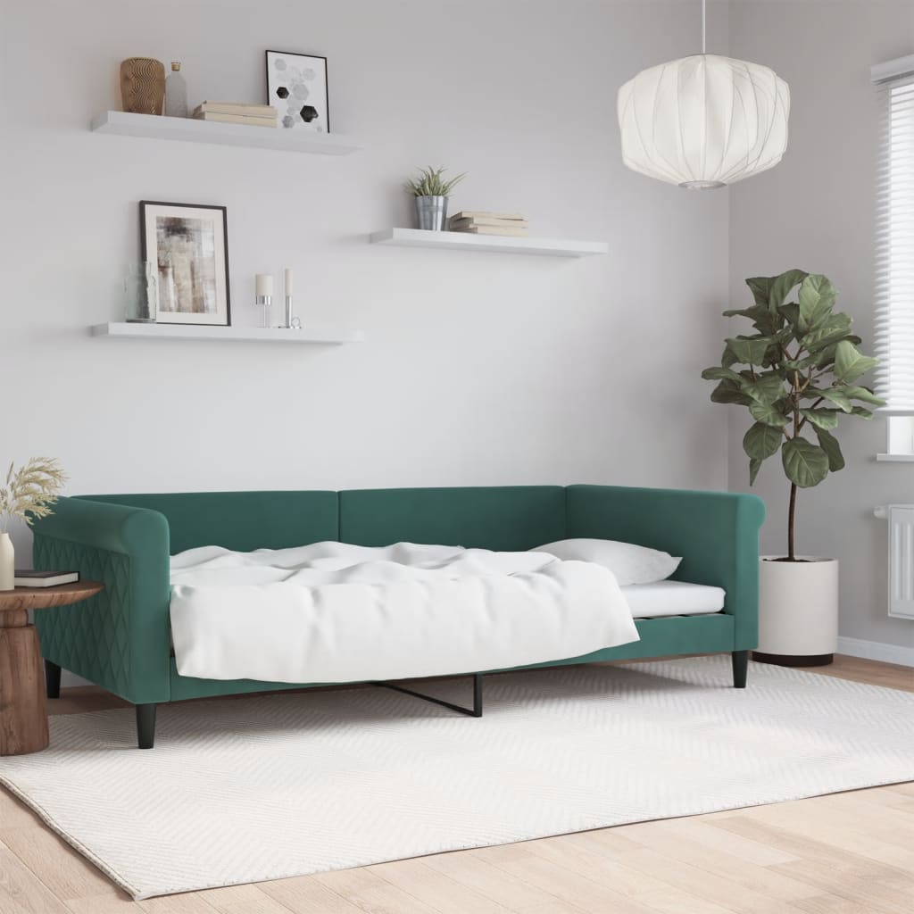 vidaXL Denná posteľ tmavozelená 100x200 cm zamat