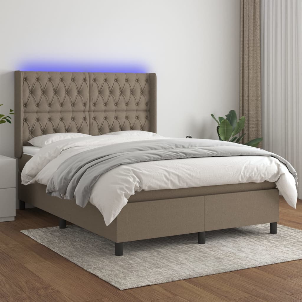 vidaXL Posteľ boxsping s matracom a LED sivohnedá 140x190 cm látka