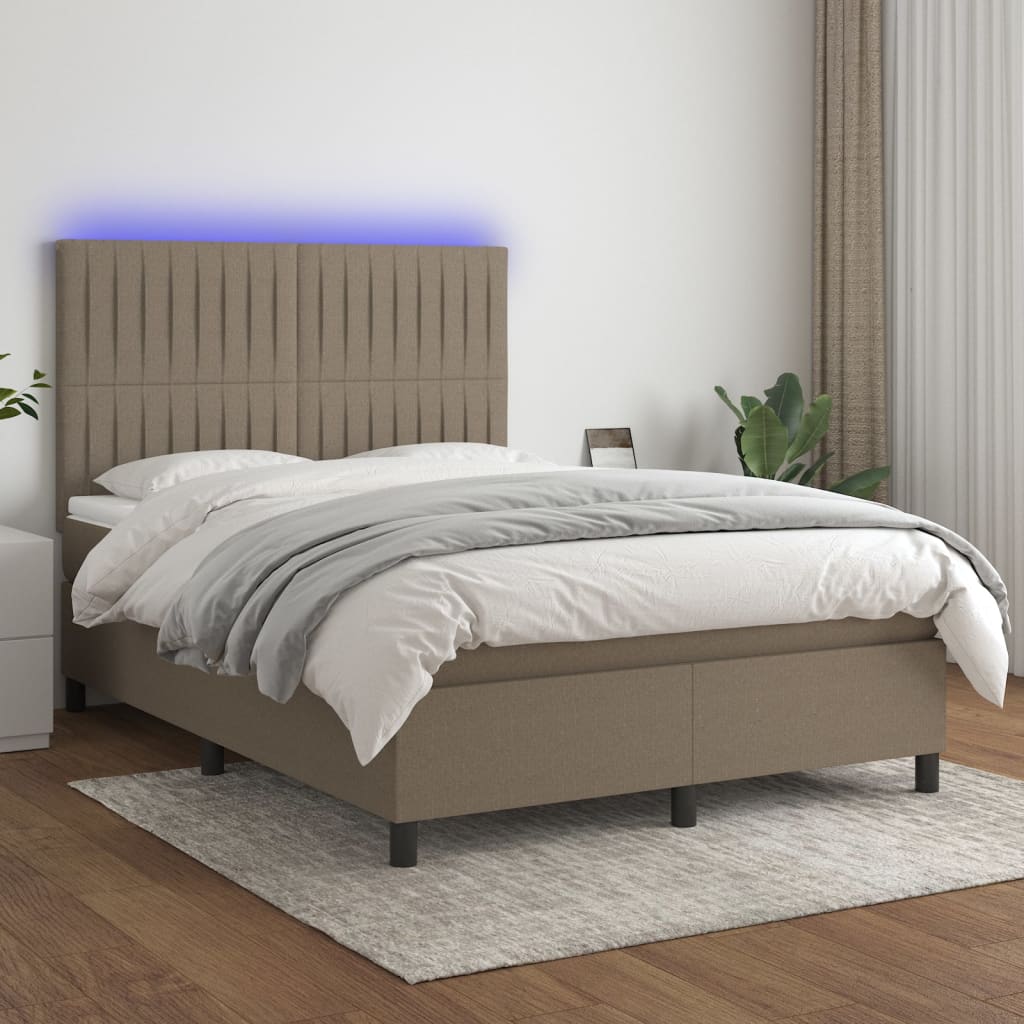 vidaXL Posteľ boxsping s matracom a LED sivohnedá 140x190 cm látka