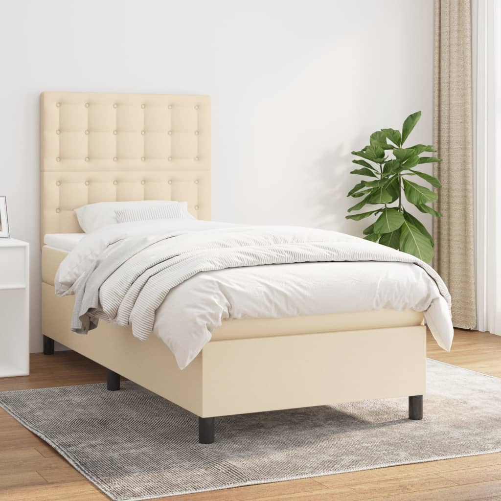 vidaXL Posteľný rám boxsping s matracom krémový 80x200 cm látka