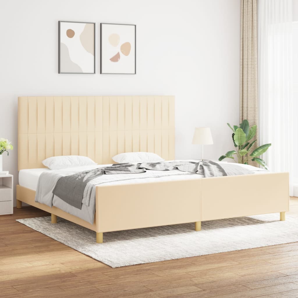 vidaXL Posteľ bez matraca krémová 200x200 cm látka