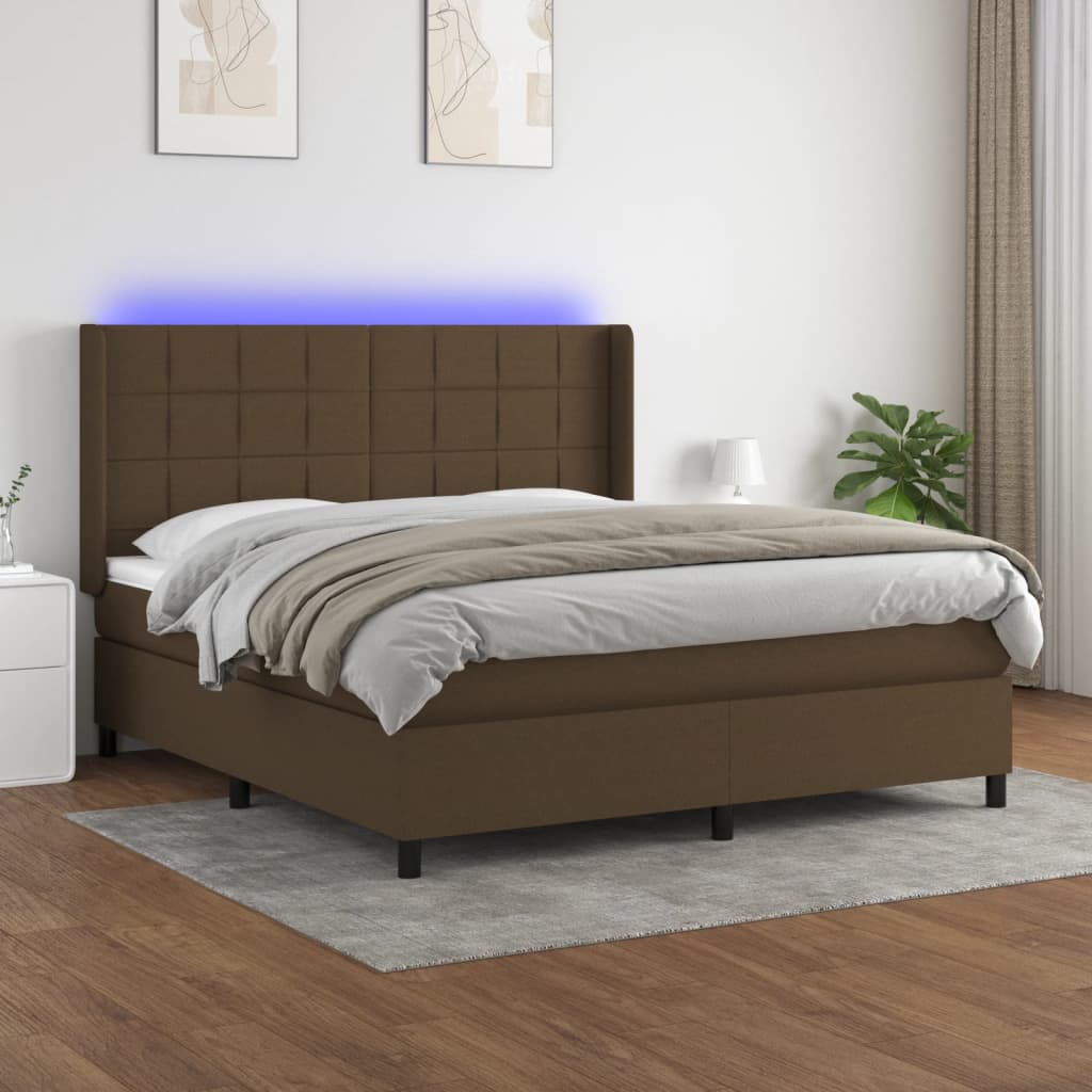 vidaXL Posteľ boxsping s matracom a LED tmavohnedá 160x200 cm látka