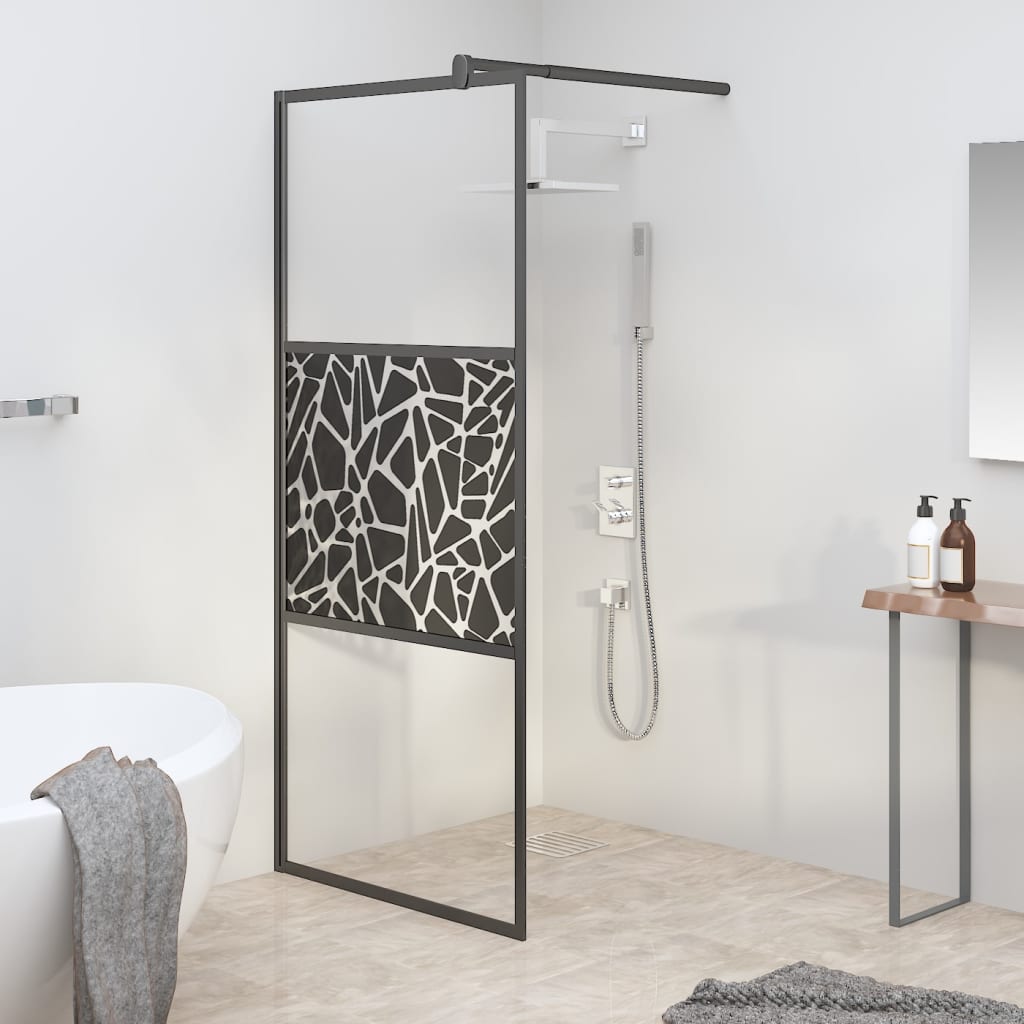 vidaXL Sprchová zástena z ESG skla s dizajnom kameňov 90x195 cm čierna
