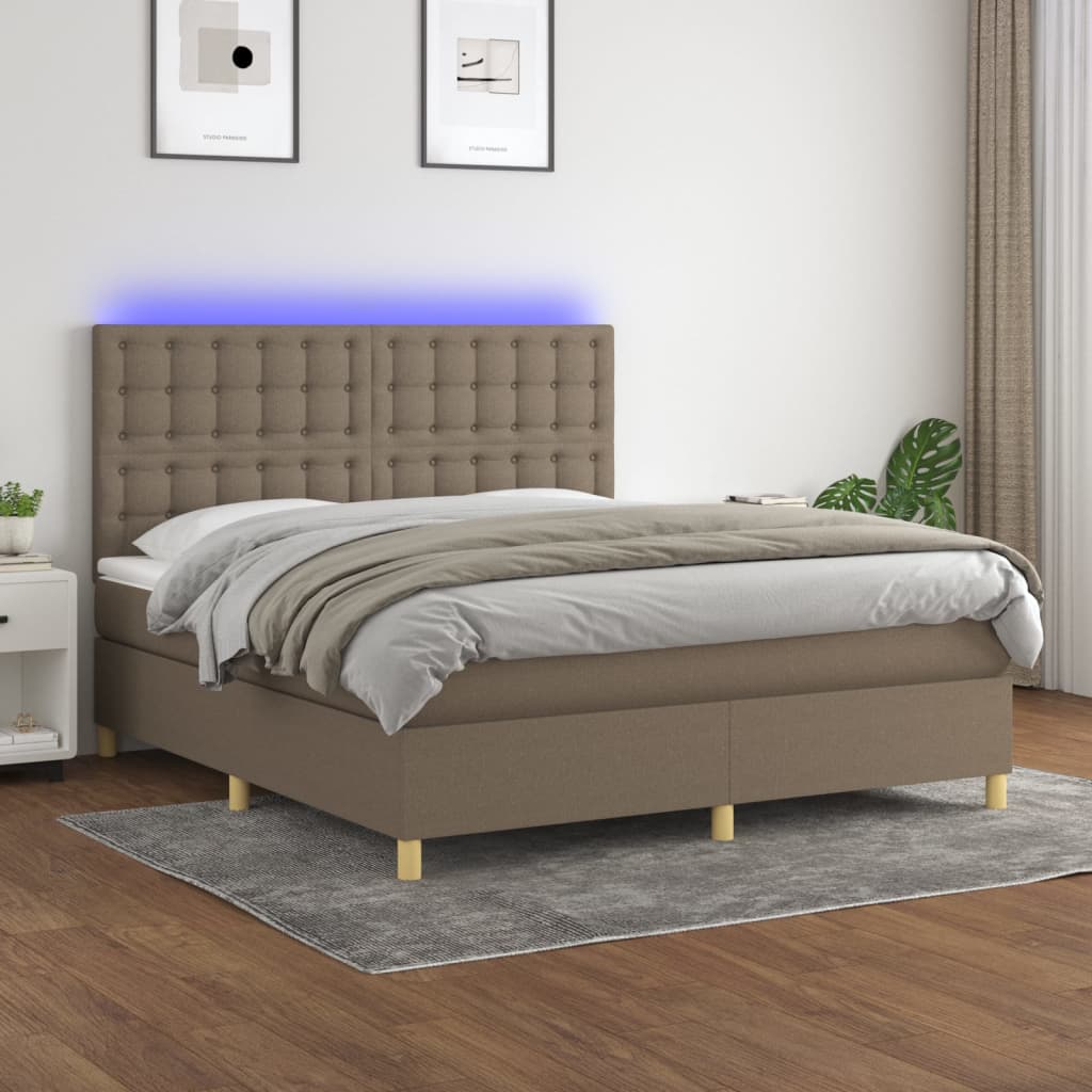 vidaXL Posteľ boxsping s matracom a LED sivohnedá 160x200 cm látka