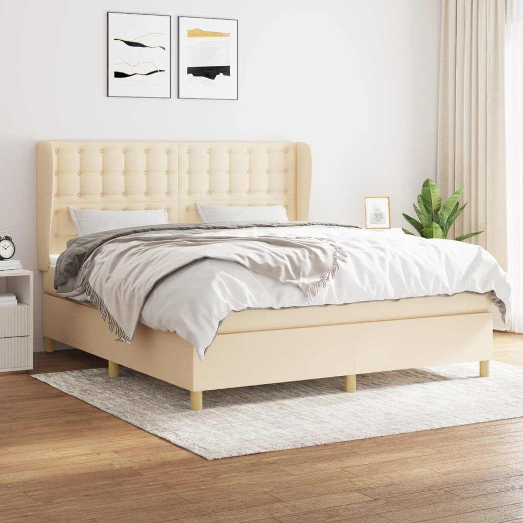 vidaXL Posteľný rám boxspring s matracom krémový 160x200 cm látka