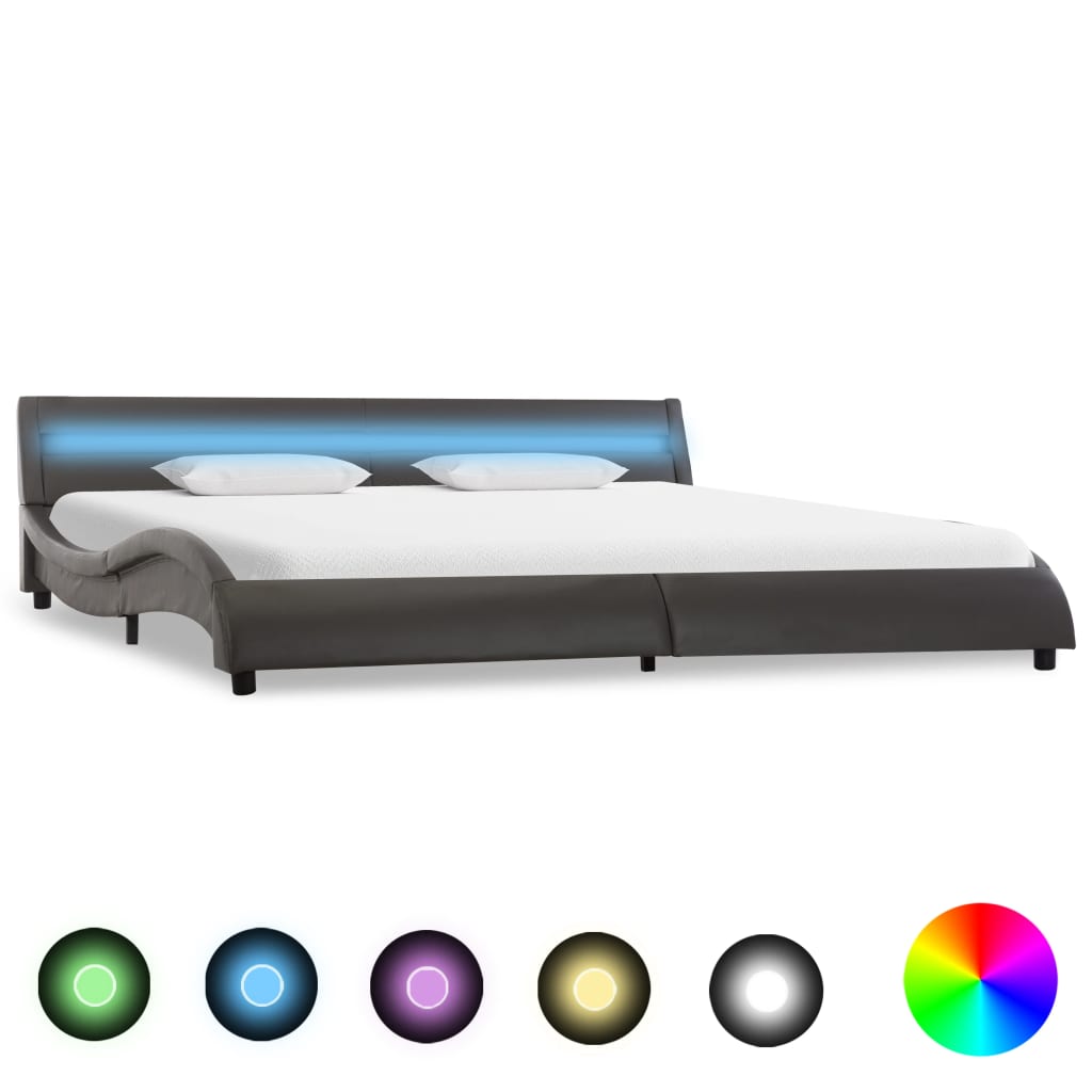 vidaXL Posteľný rám s LED, sivý, umelá koža 180x200 cm