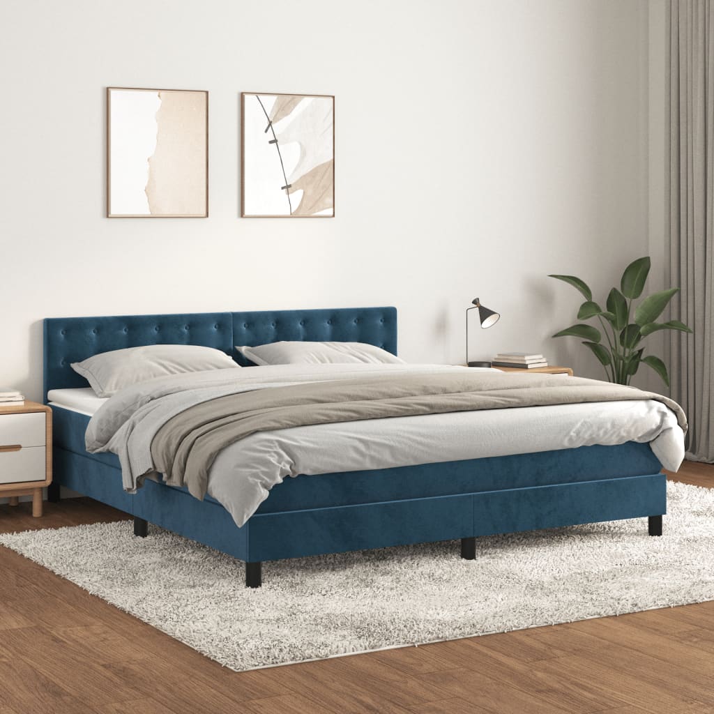 vidaXL Posteľný rám boxsping s matracom tmavomodrý 180x200 cm zamat