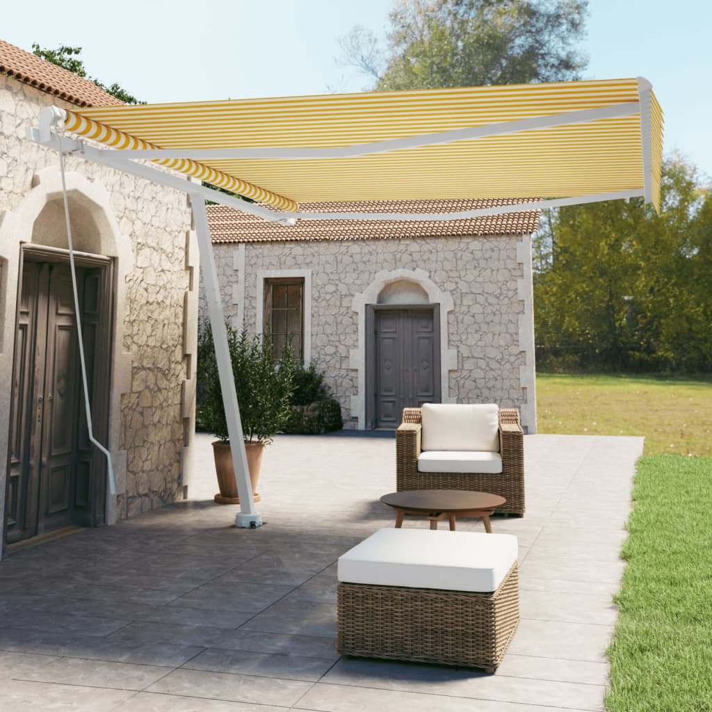 vidaXL Voľne stojaca ručne zaťahovacia markíza 400x350 cm, žlto biela