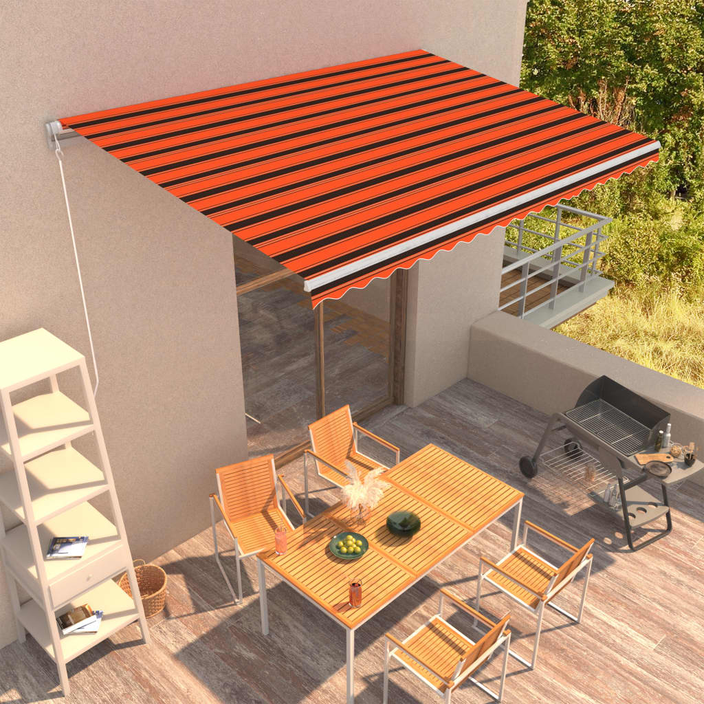 vidaXL Ručne zaťahovacia markíza oranžová a hnedá 450x300 cm