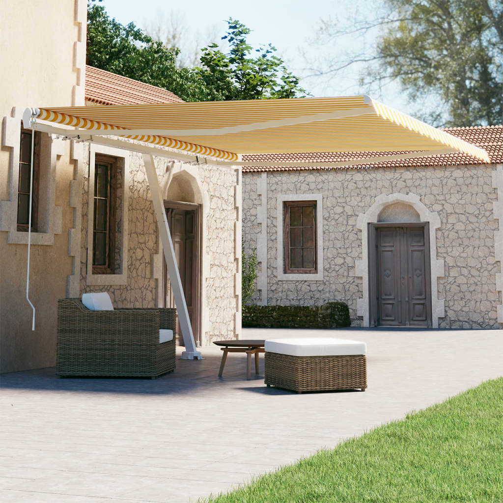 vidaXL Voľne stojaca ručne zaťahovacia markíza 450x300 cm, žlto biela