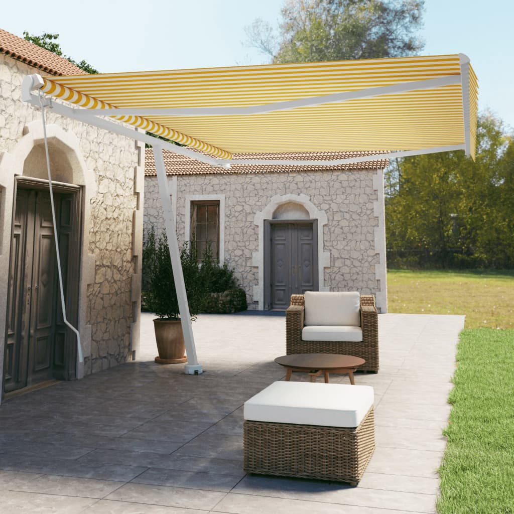 vidaXL Voľne stojaca ručne zaťahovacia markíza 500x350 cm, žlto biela