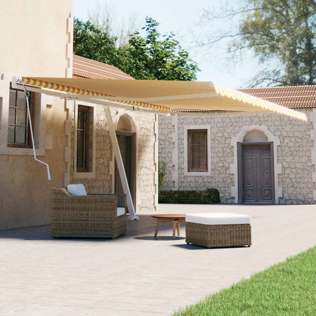 vidaXL Voľne stojaca ručne zaťahovacia markíza 500x300 cm, žlto biela