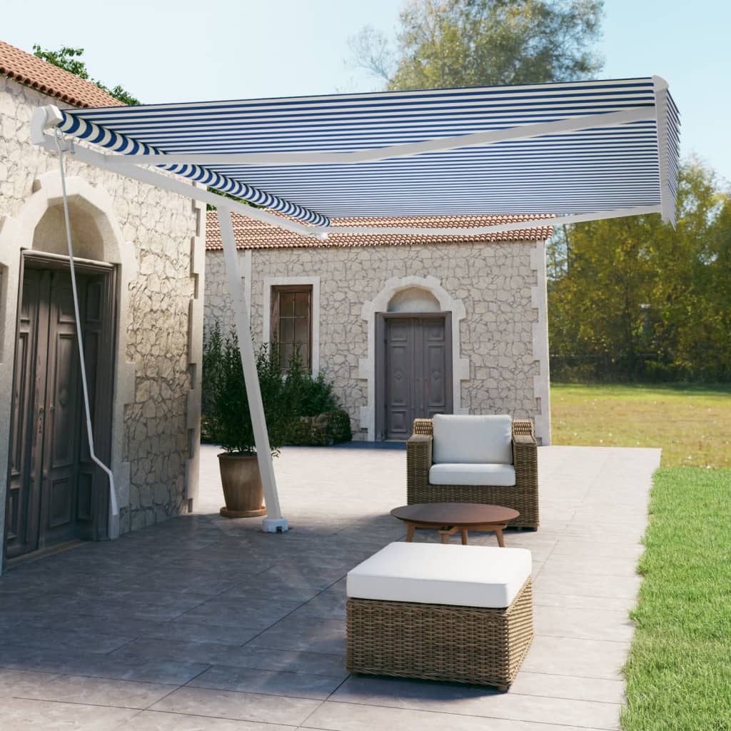 vidaXL Voľne stojaca ručne zaťahovacia markíza 500x350 cm, modro biela