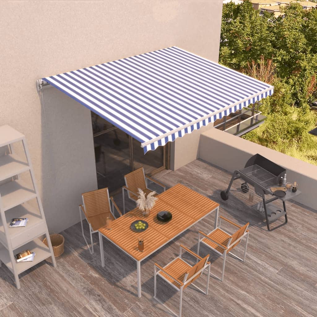 vidaXL Ručne zaťahovacia markíza 400x350 cm modrá a biela