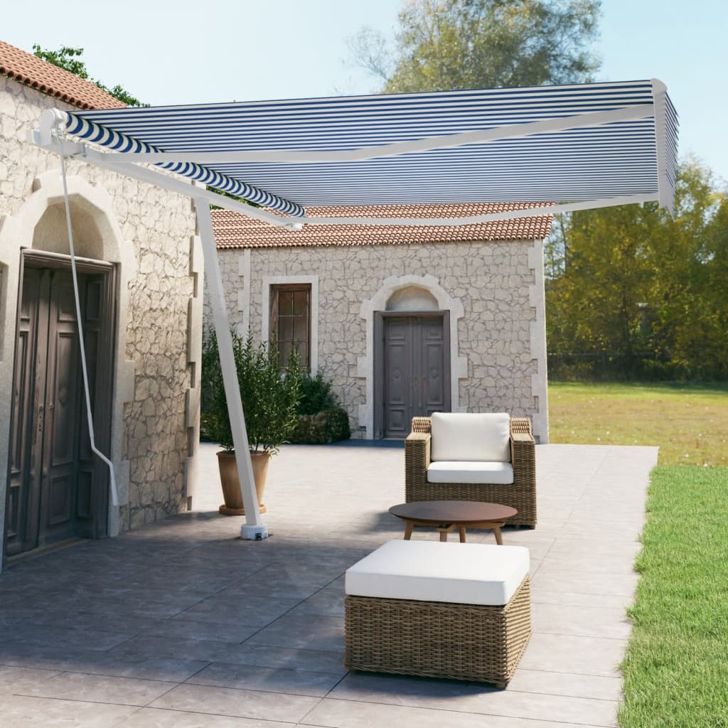 vidaXL Voľne stojaca ručne zaťahovacia markíza 400x350 cm, modro biela