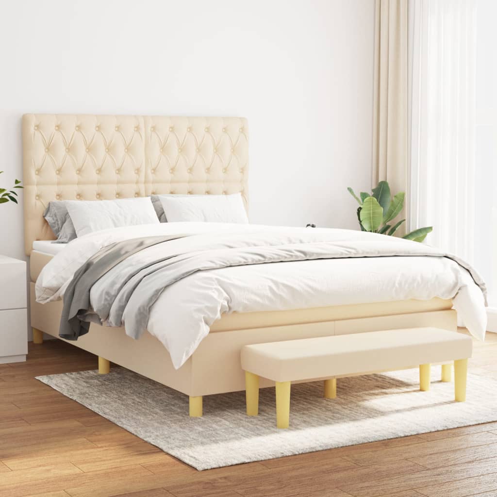 vidaXL Posteľný rám boxspring s matracom krémový 140x200 cm látka
