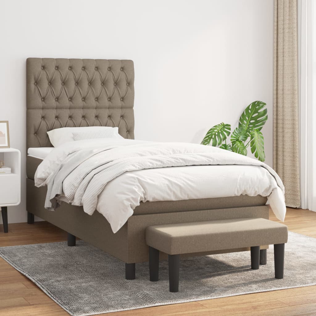 vidaXL Posteľný rám boxspring s matracom sivohnedý 90x190 cm látka