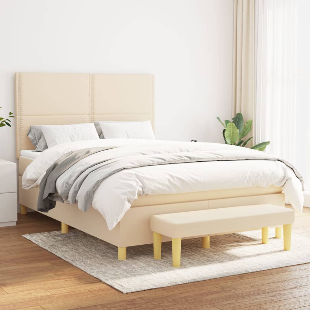 vidaXL Posteľný rám boxspring s matracom krémový 140x200 cm látka