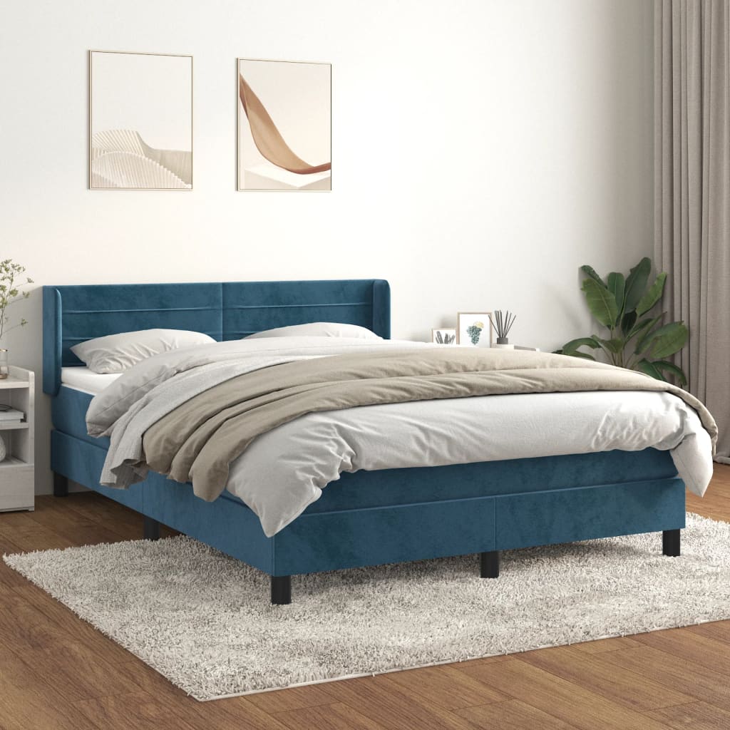 vidaXL Posteľný rám boxsping s matracom tmavomodrý 140x200 cm zamat