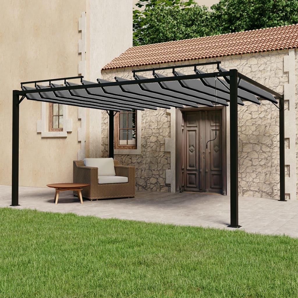 vidaXL Altánok so žalúziovou strechou 3x4 m antracitový látka a hliník