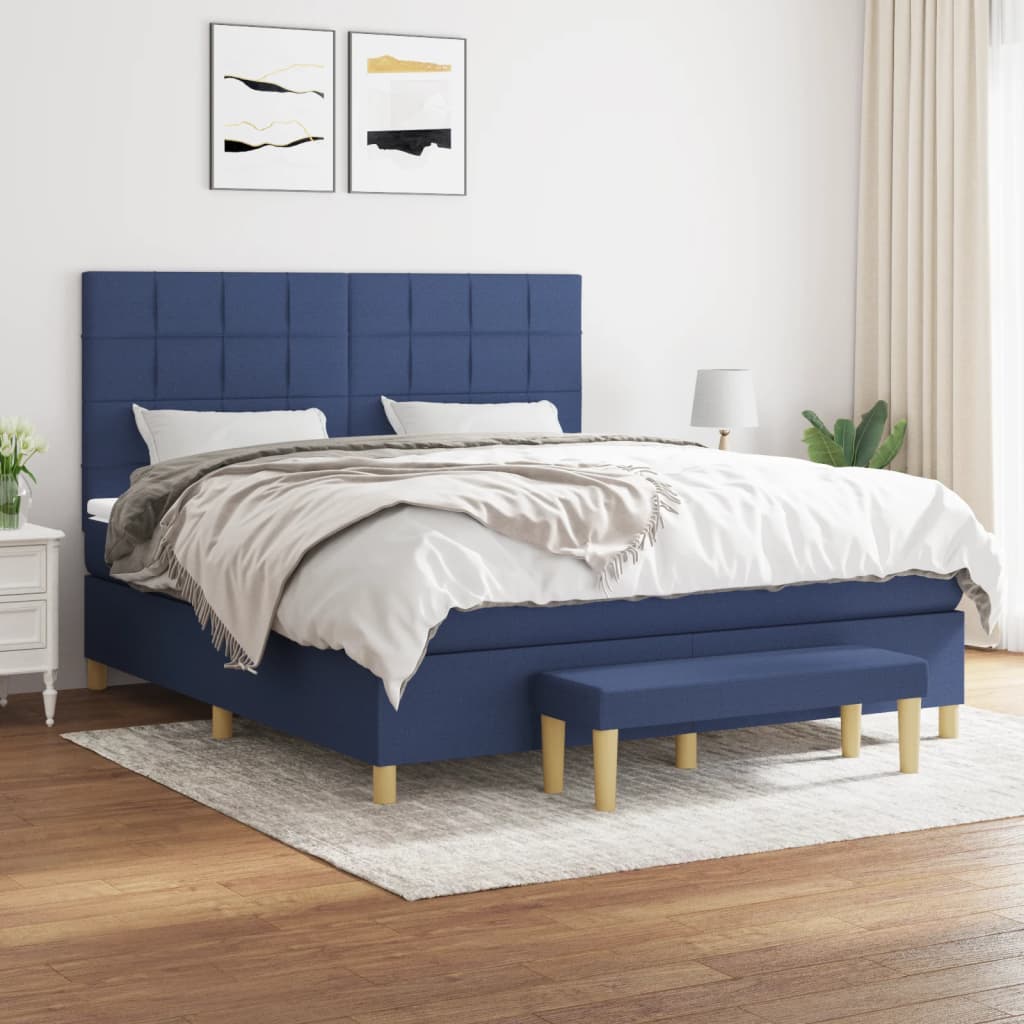 vidaXL Posteľný rám boxspring s matracom modrý 160x200 cm látka