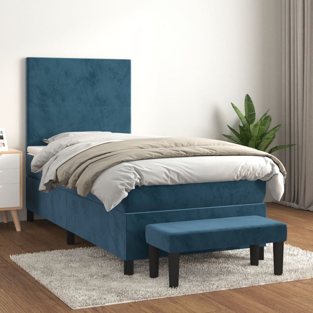 vidaXL Posteľný rám boxsping s matracom tmavomodrý 100x200 cm zamat
