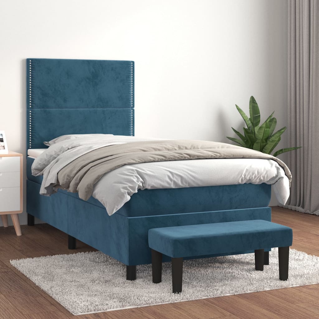 vidaXL Posteľný rám boxsping s matracom tmavomodrý 90x200 cm zamat