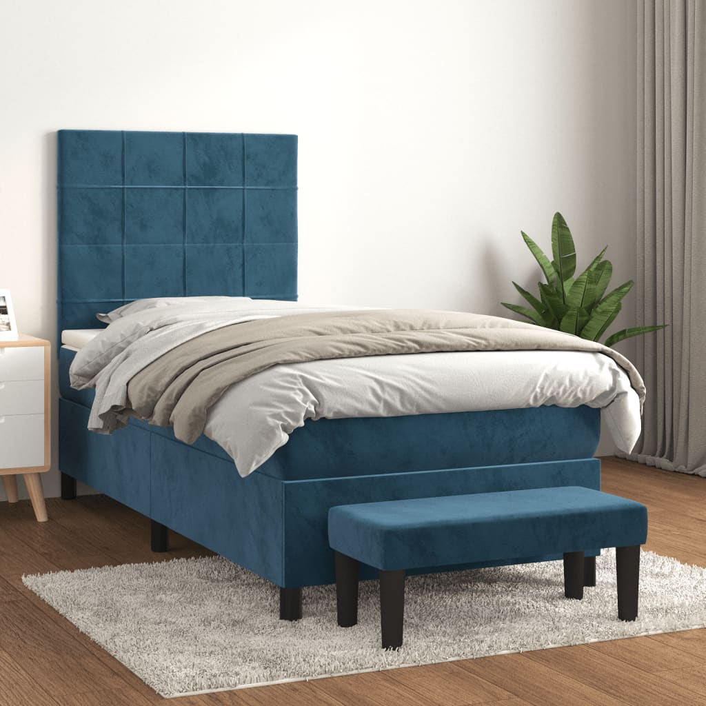 vidaXL Posteľný rám boxsping s matracom tmavomodrý 90x200 cm zamat