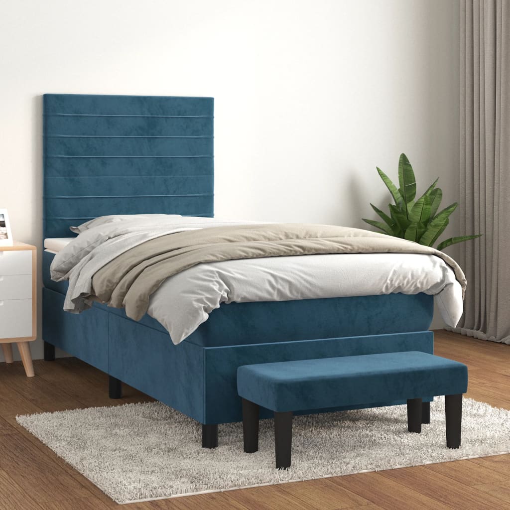 vidaXL Posteľný rám boxsping s matracom tmavomodrý 100x200 cm zamat