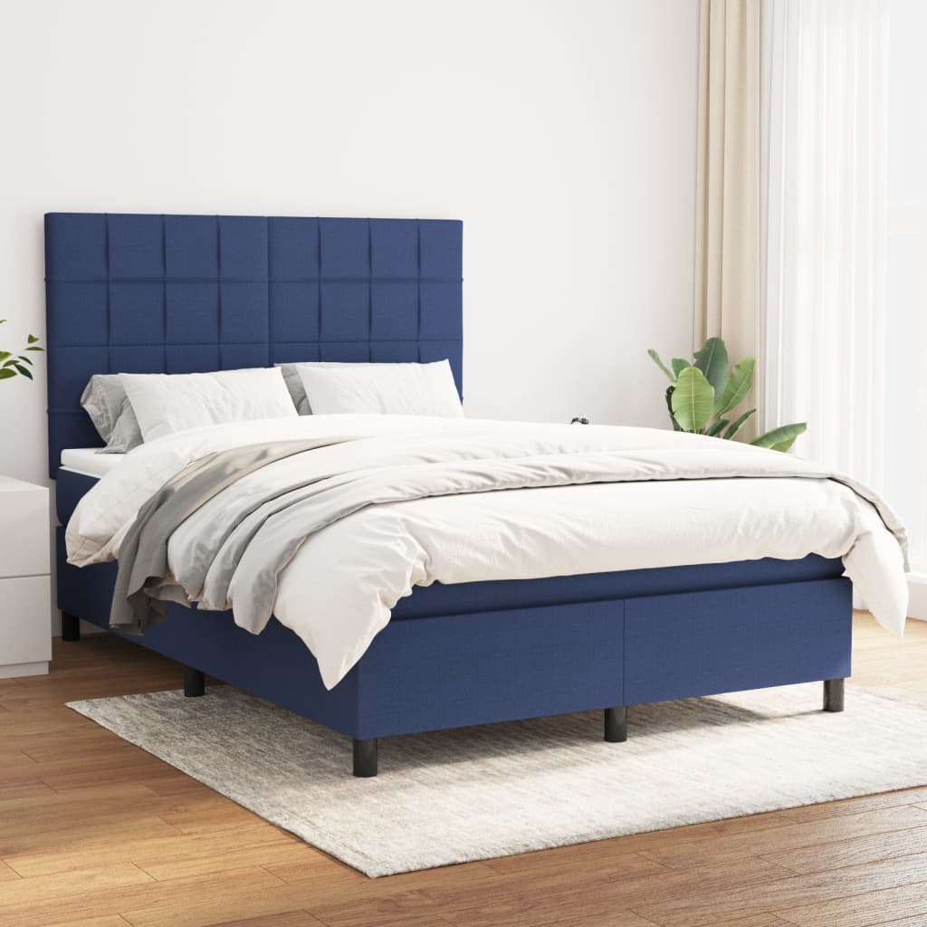 vidaXL Posteľný rám boxspring s matracom modrý 140x200 cm látka
