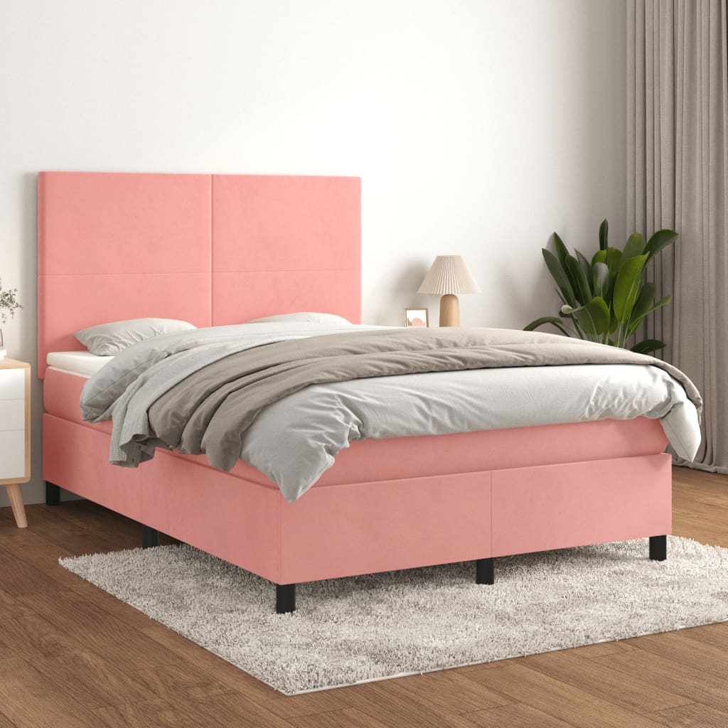 vidaXL Posteľný rám boxsping s matracom ružový 140x200 cm zamat