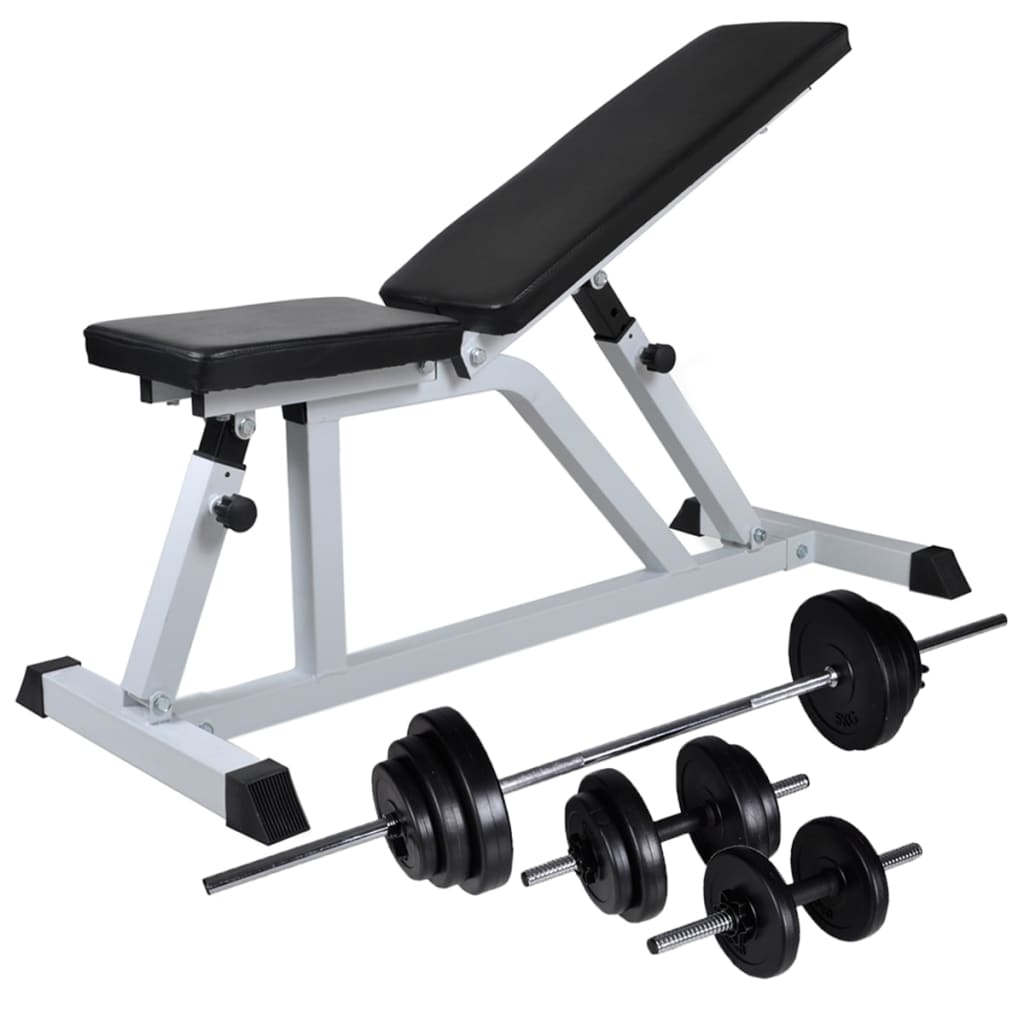 vidaXL Posilňovacia lavica so sadou činiek barbell a dumbbell 30,5 kg