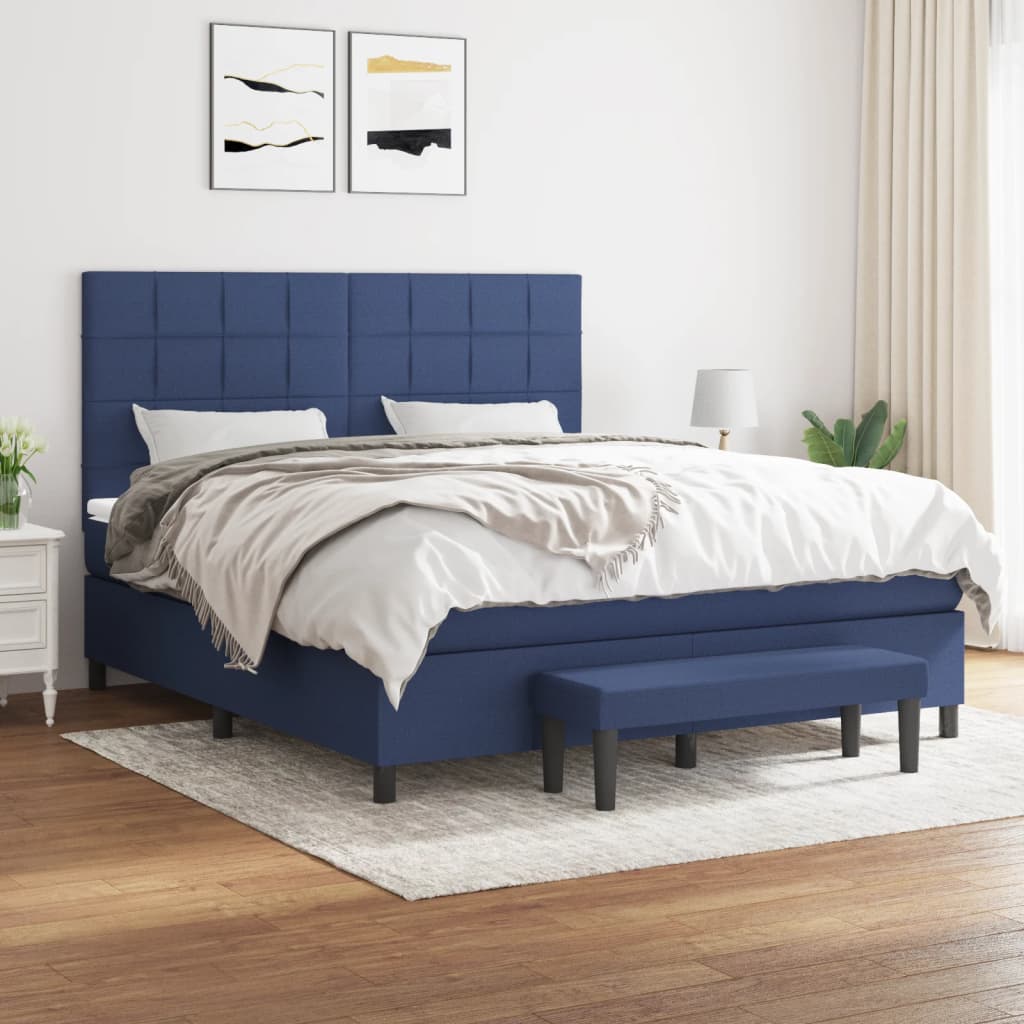 vidaXL Posteľný rám boxspring s matracom modrý 160x200 cm látka