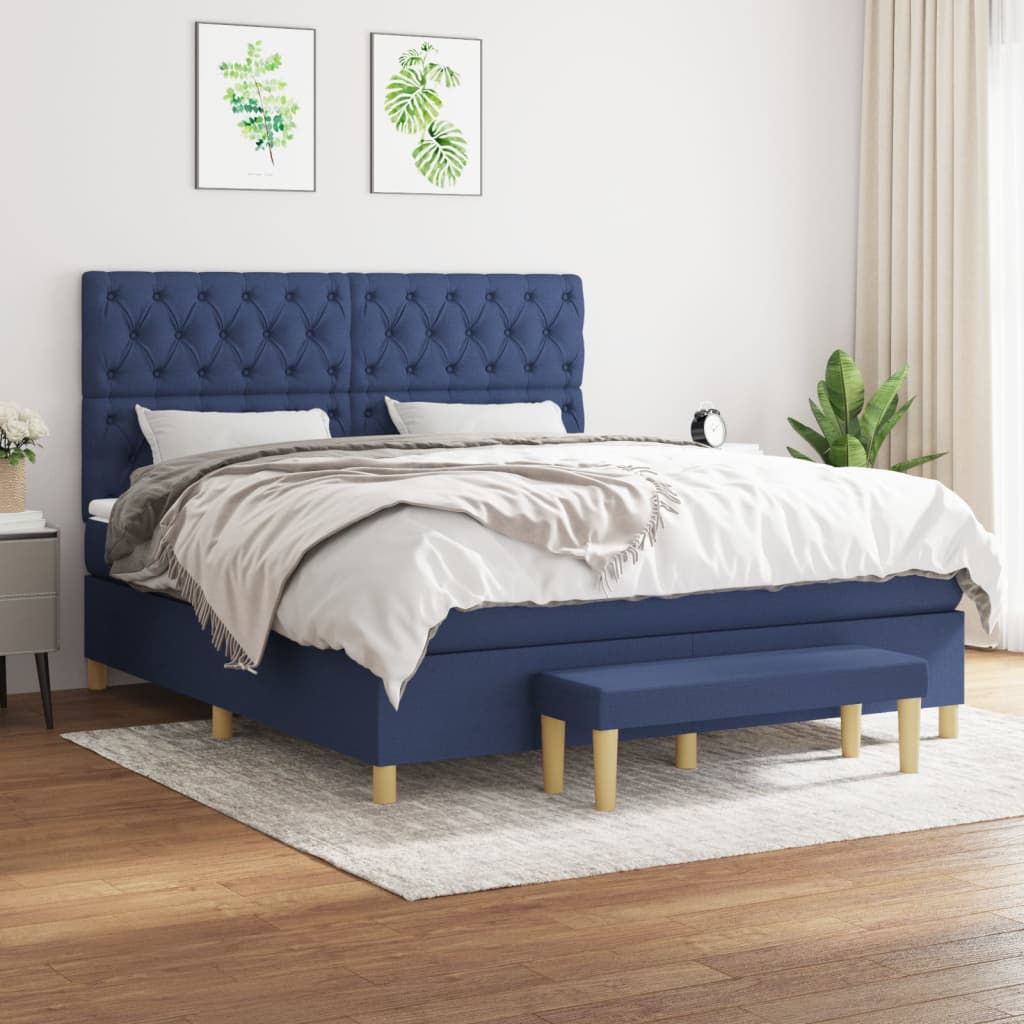 vidaXL Posteľný rám boxspring s matracom modrý 160x200 cm látka