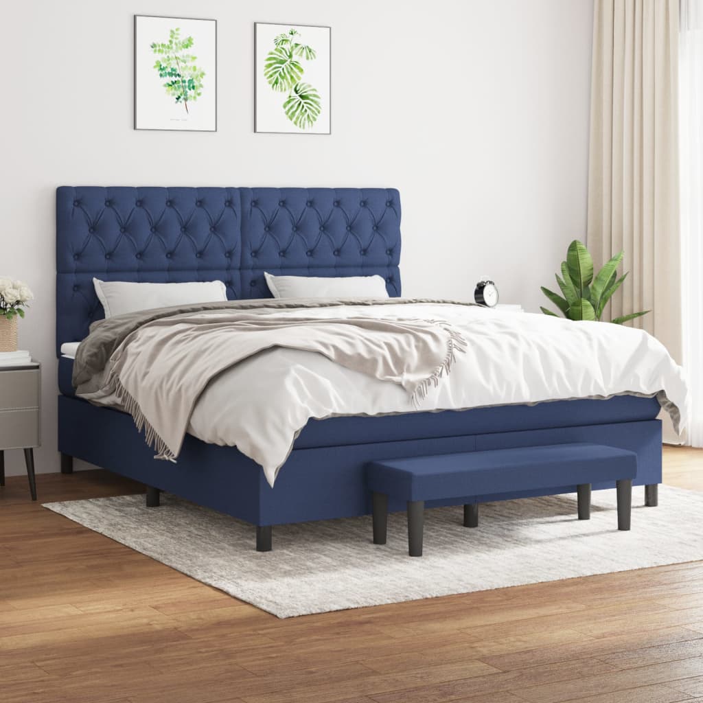 vidaXL Posteľný rám boxspring s matracom modrý 160x200 cm látka