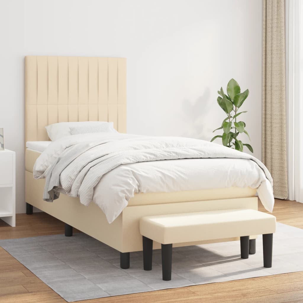 vidaXL Posteľný rám boxspring s matracom krémový 90x190 cm látka