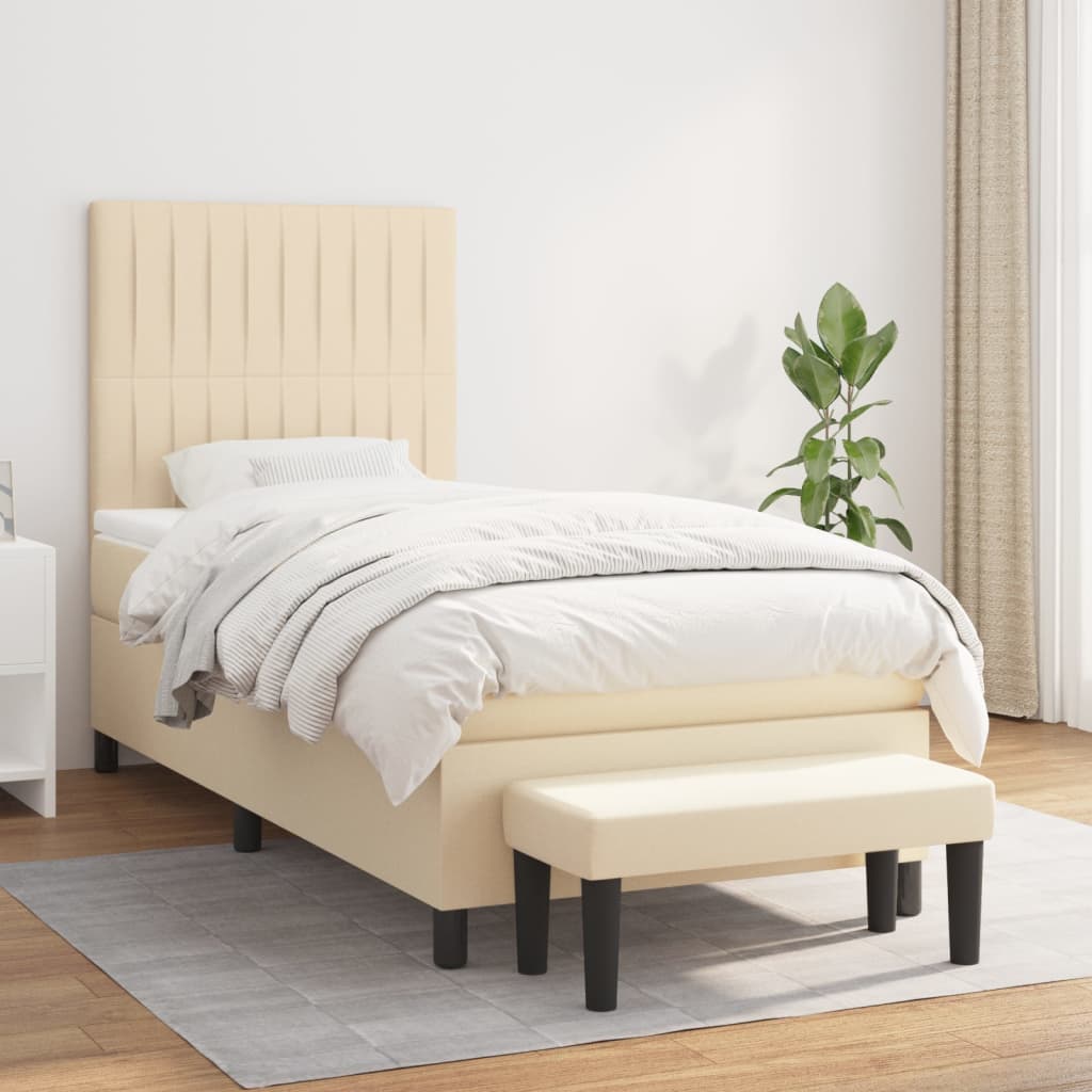 vidaXL Posteľný rám boxsping s matracom krémový 90x200 cm látka