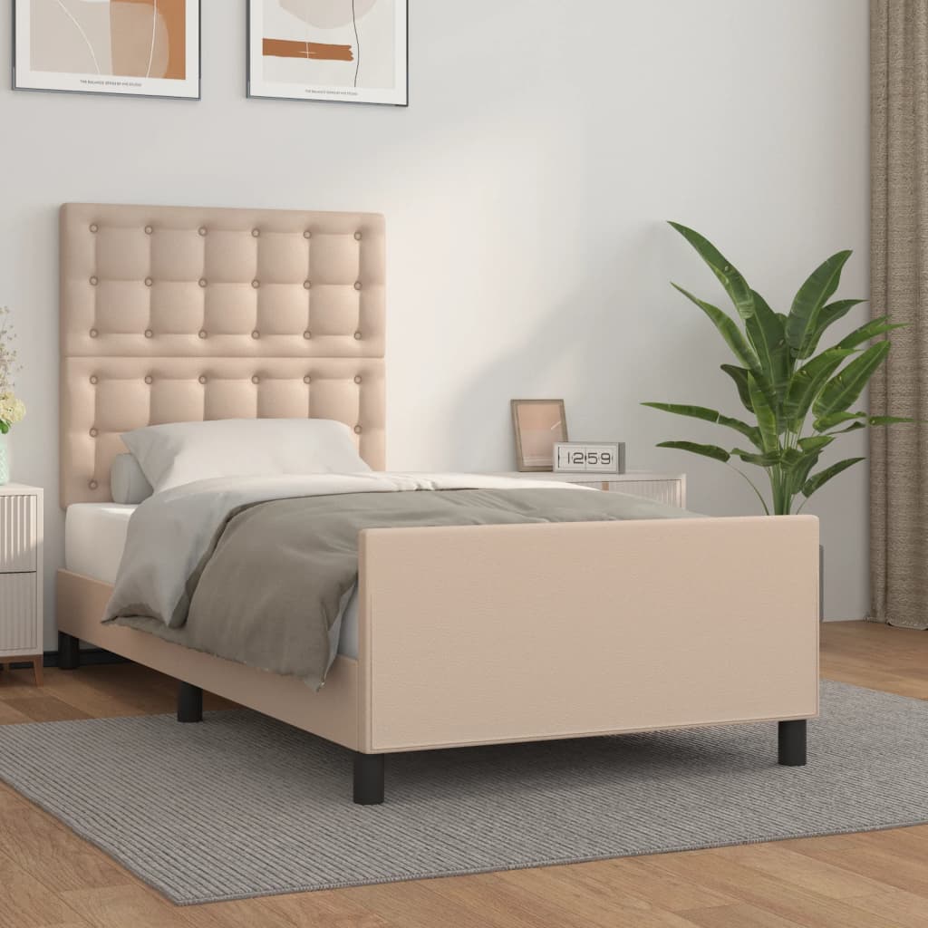 vidaXL Posteľný rám s čelom kapučínový 90x200 cm umelá koža