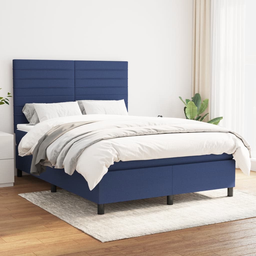 vidaXL Posteľný rám boxspring s matracom modrý 140x200 cm látka