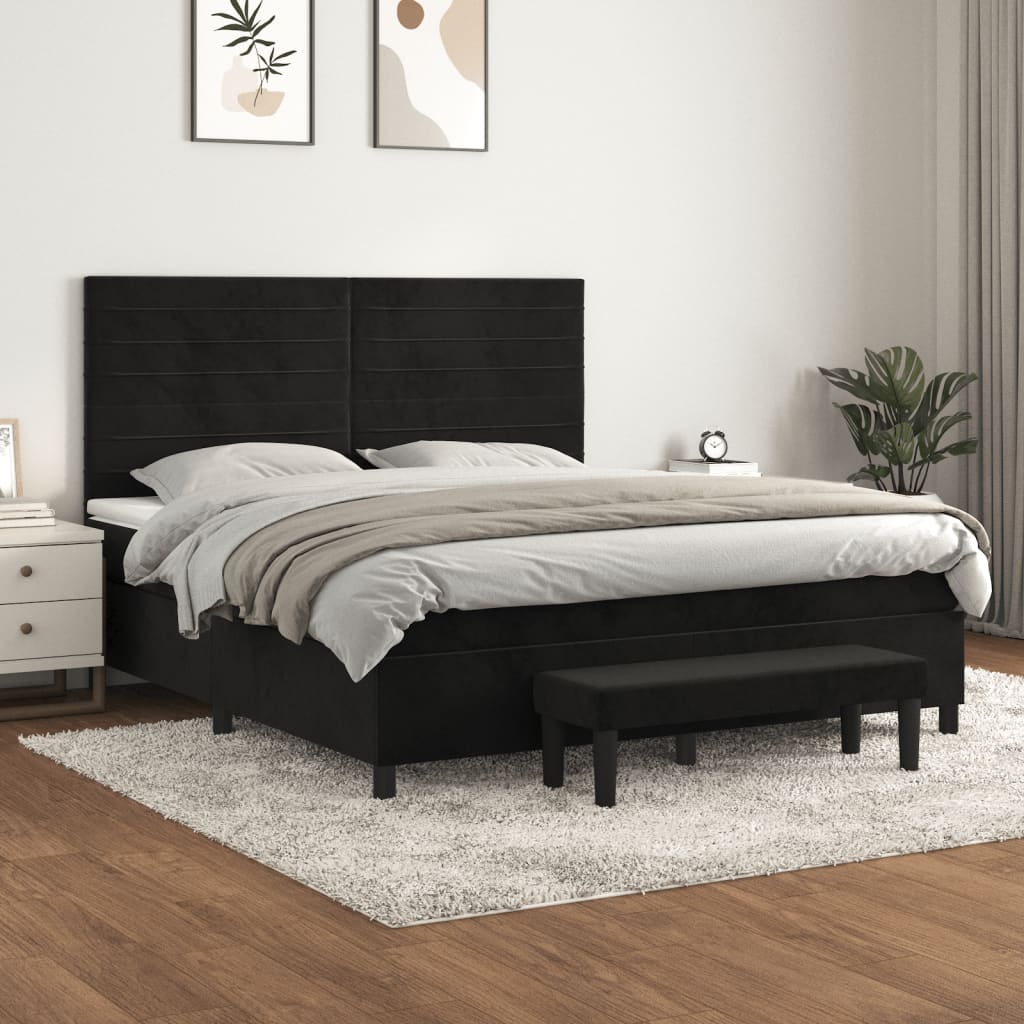 vidaXL Posteľný rám boxspring s matracom čierny 180x200 cm zamat