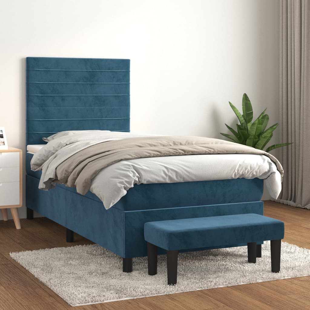 vidaXL Posteľný rám boxsping s matracom tmavomodrý 90x200 cm zamat