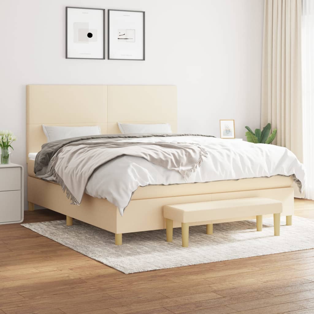 vidaXL Posteľný rám boxspring s matracom krémový 180x200 cm látka
