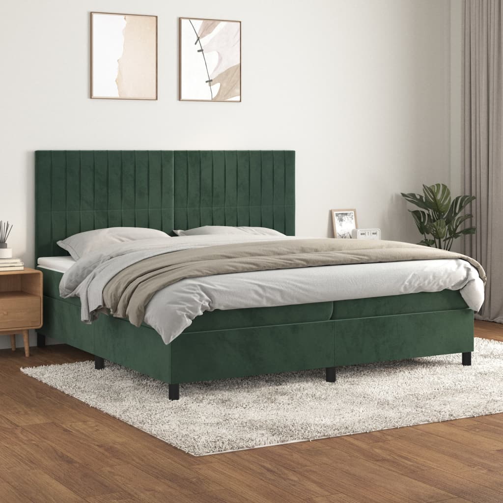 vidaXL Posteľný rám boxsping s matracom tmavozelený 200x200 cm zamat
