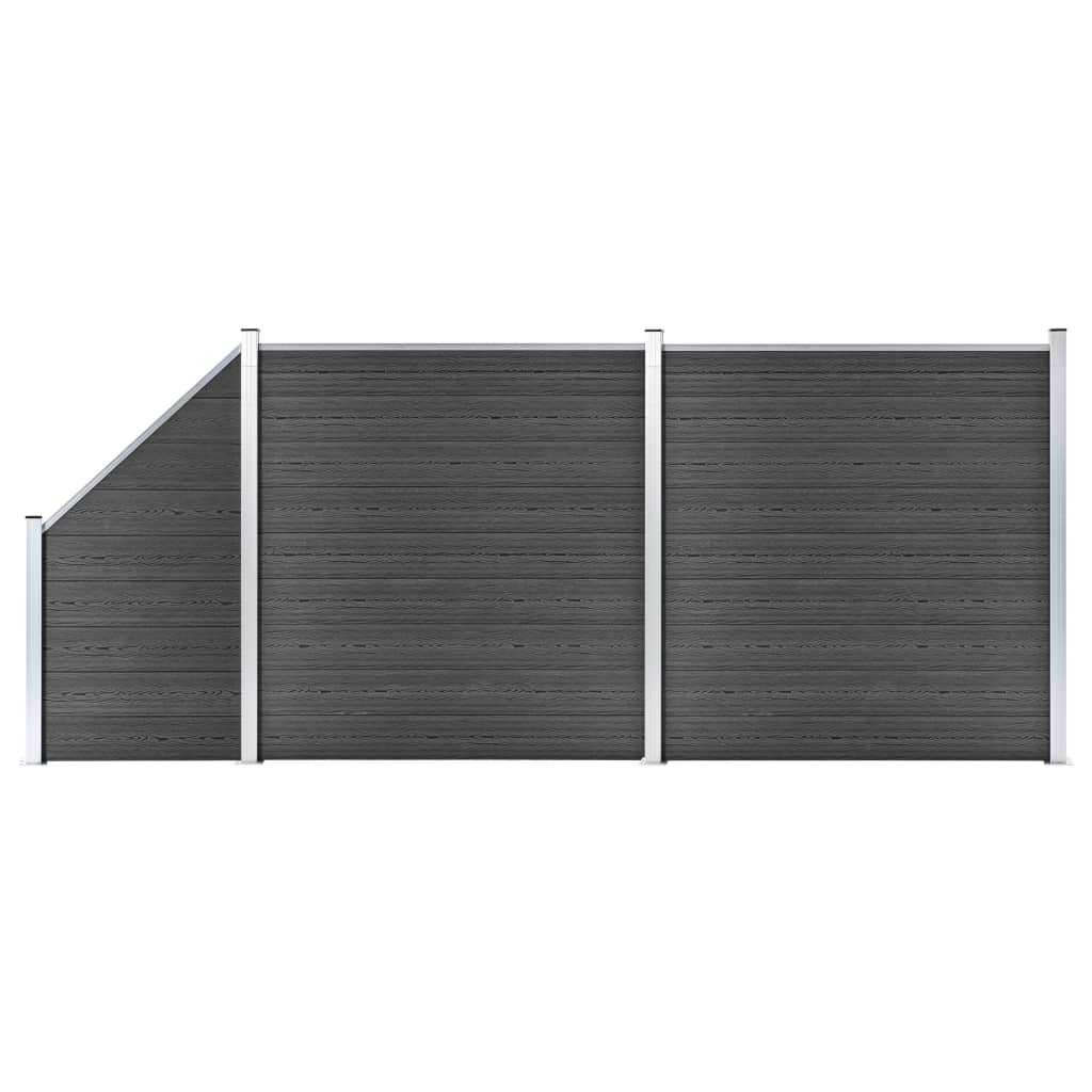 vidaXL Sada plotových panelov WPC 446x(105-186) cm čierna