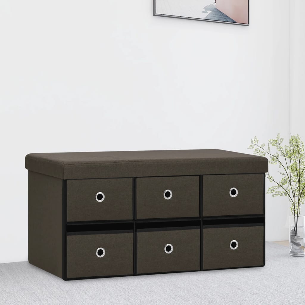 vidaXL Skladacia úložná lavica tmavohnedá 76x38x38 cm umelý ľan