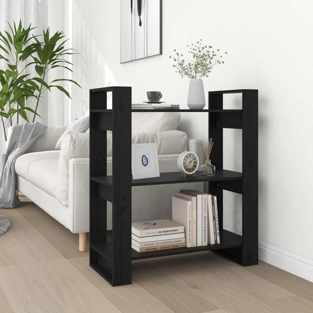 vidaXL Knižnica/deliaca stena čierna 80x35x91 cm masívna borovica