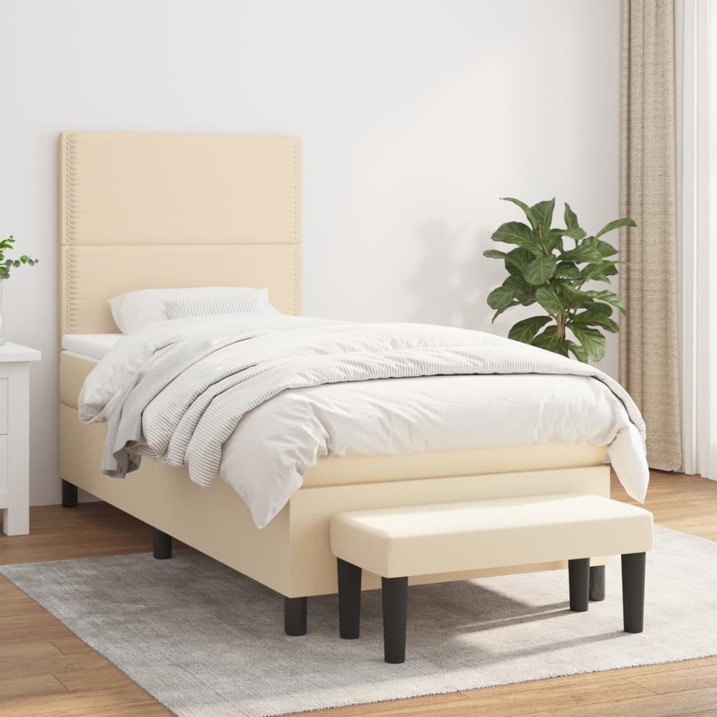 vidaXL Posteľný rám boxsping s matracom krémový 90x200 cm látka